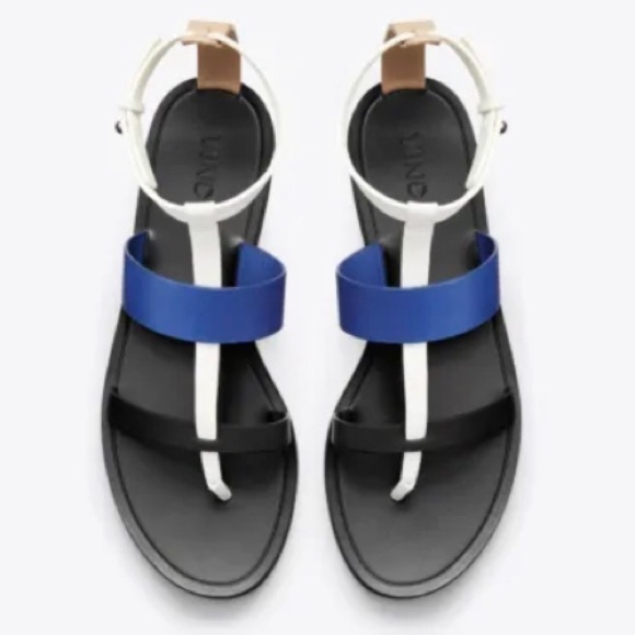 Vince Shoes - ✨HPx2✨VINCE. Crete Multi-Color Leather T-Strap Sandal Blue, Black, Beige Sz 7.5